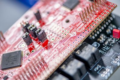 Close-up of a circuit board in the EEE Technical Workshop B17