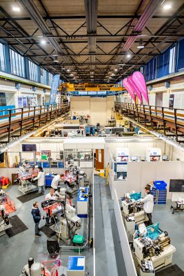 Students; apprentices and technicians working in the L2 Engineering Application Lab in the Department of Mechanical, Materials and Manufacturing Engineering